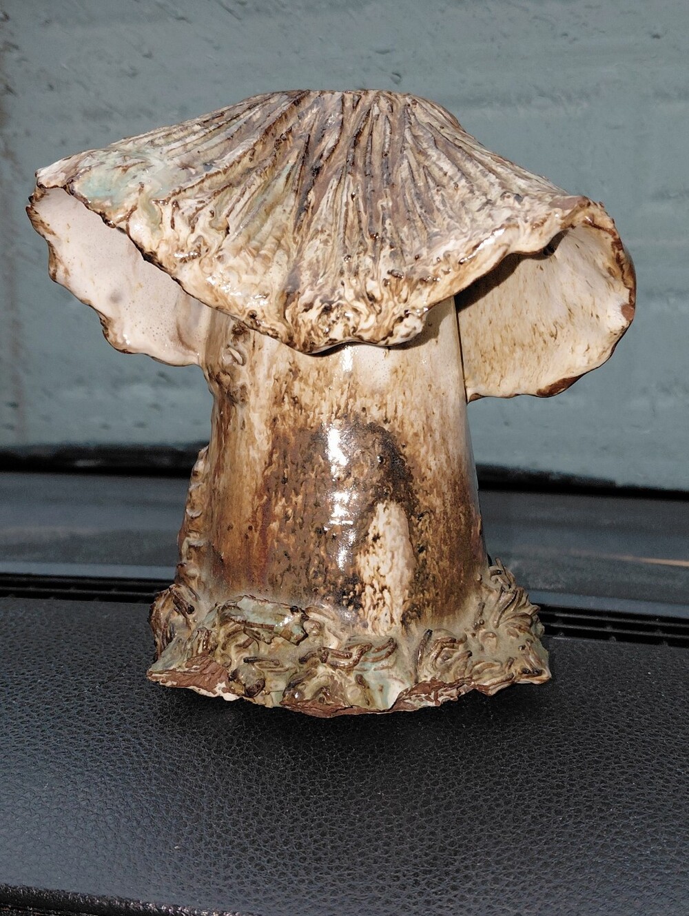 Rare  1960 Handcrafted Ceramic Mushroom Sculpture in Brown and Cream
